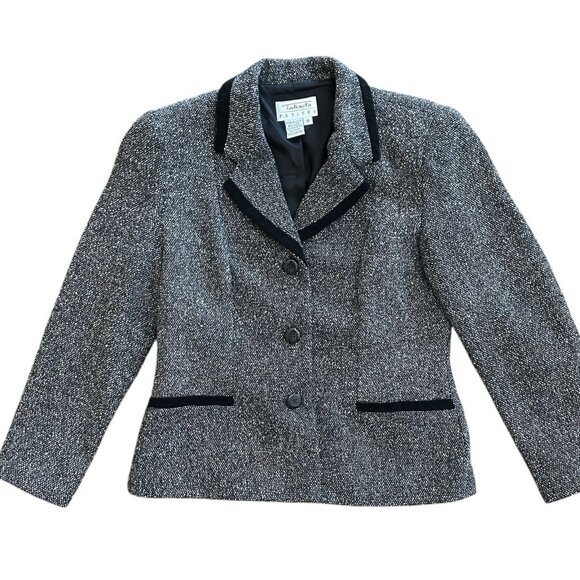 VTG Talbot's Petites Blazer Jacket Size 8 Wool Blend Gray Black Business Office - Picture 1 of 5